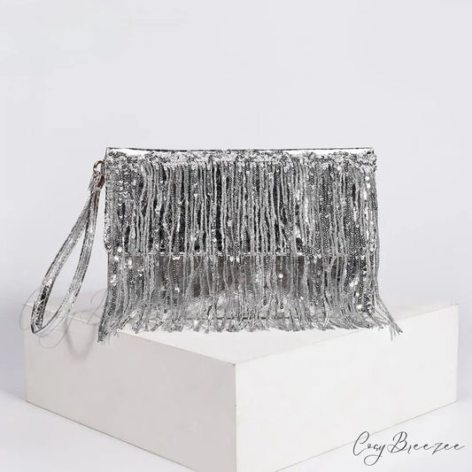 Silver Sequin Rhinestone Evening Clutch silver wristlet-250126