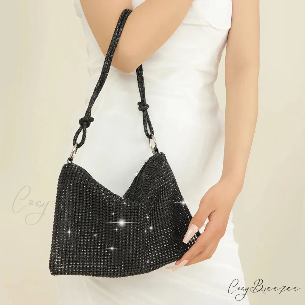 Silver Shiny Rhinestone Underarm Clutch Black clutchbag-250126