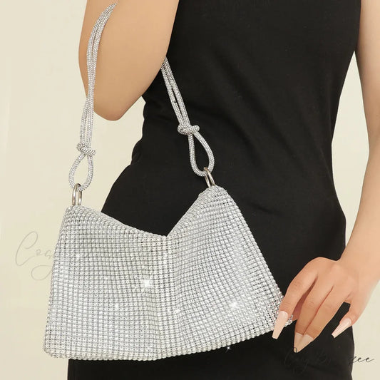 Silver Shiny Rhinestone Underarm Clutch Silver clutchbag-250126