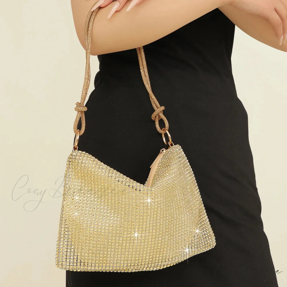 Silver Shiny Rhinestone Underarm Clutch Gold clutchbag-250126