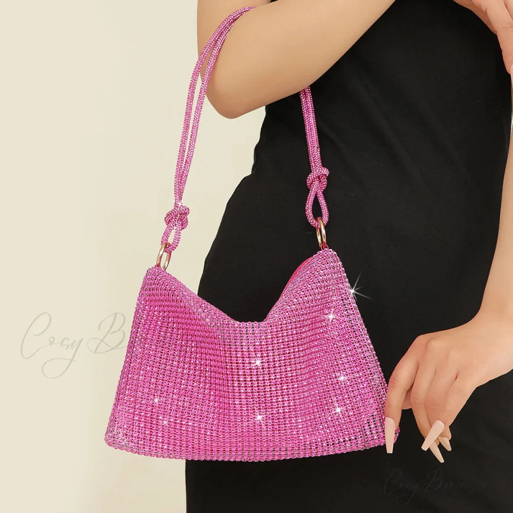 Silver Shiny Rhinestone Underarm Clutch rose red clutchbag-250126