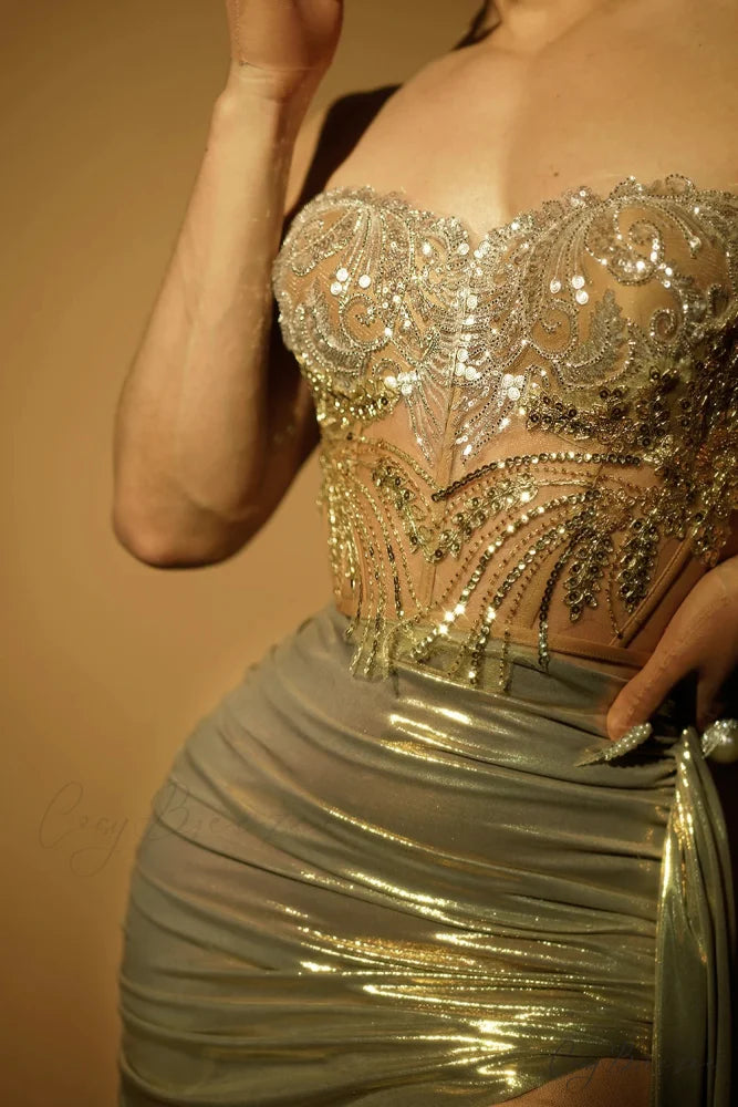 Silver Sparkling See-Through Party Dress