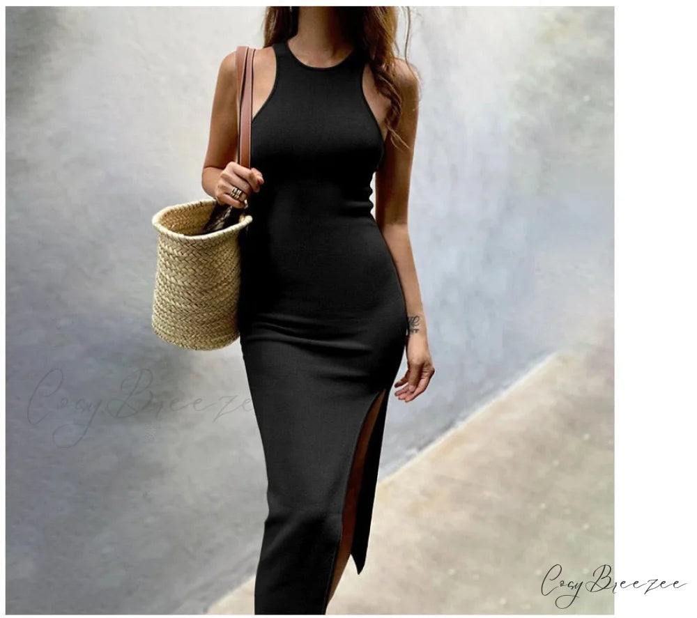 Simple And Sexy Charming High-Slit Midi Dress