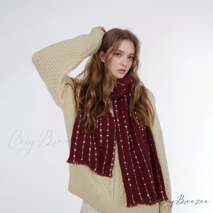 Simple Cozy Warm Stylish Comfortable Trendy High-end Polka Dot Scarf Red