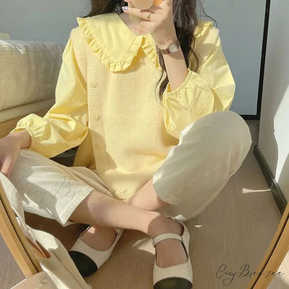 Simple Frills Single Breasted White Blouse blouse-250223