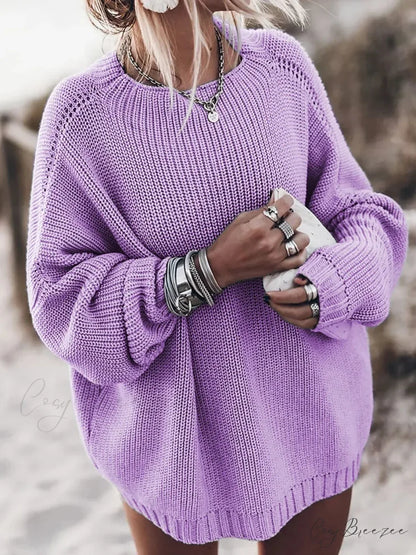 Simple Knit Stretch Winter Sweater Purple / S swraters-241228