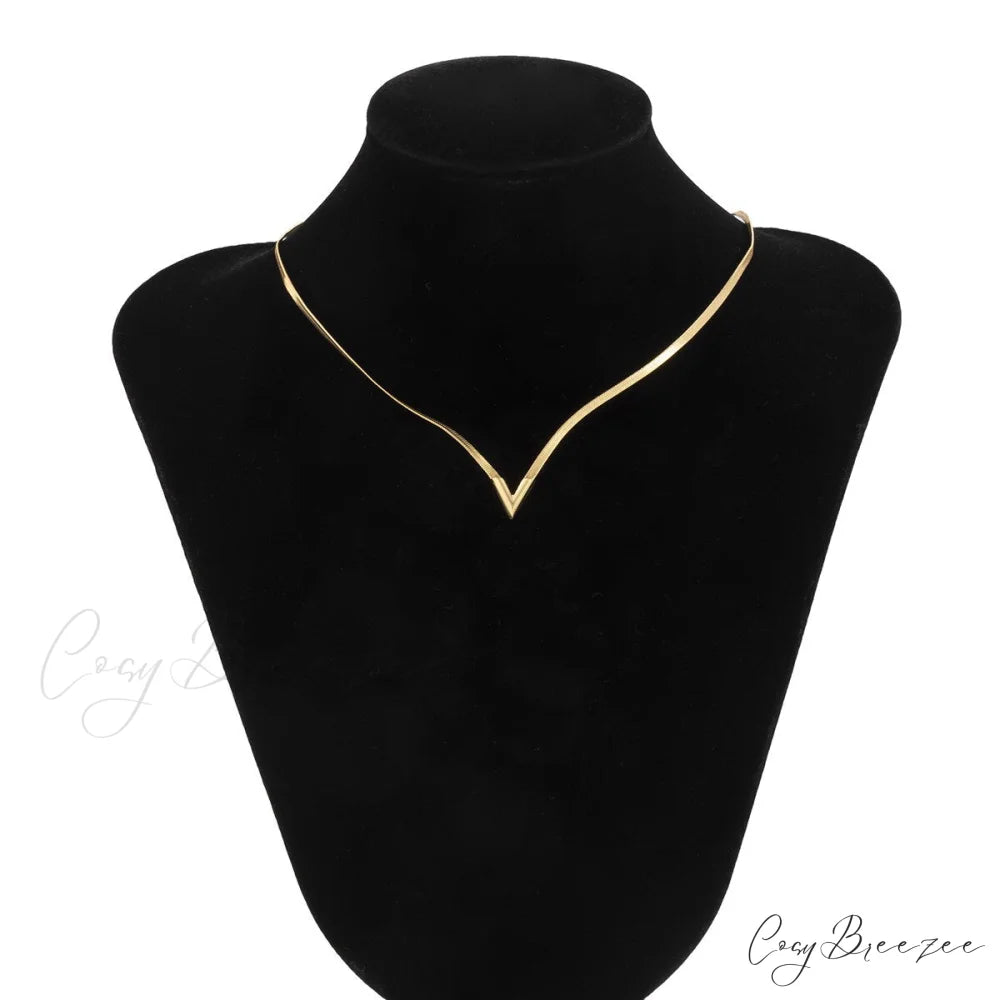 Simple Men’s Jewelry Creative V-shaped Necklace Gold-color / 47cm