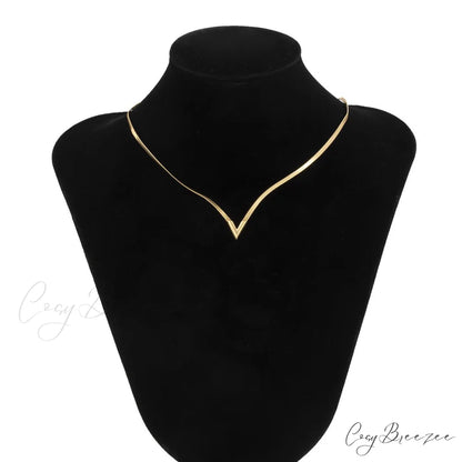 Simple Men’s Jewelry Creative V-shaped Necklace Gold-color / 47cm