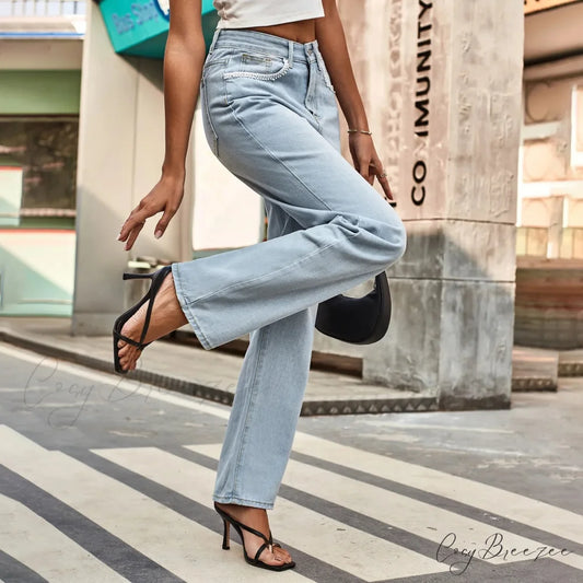 Simple New Loose Comfortable Fashion Slimming Light Blue Baggy Denim Jean Blue / S
