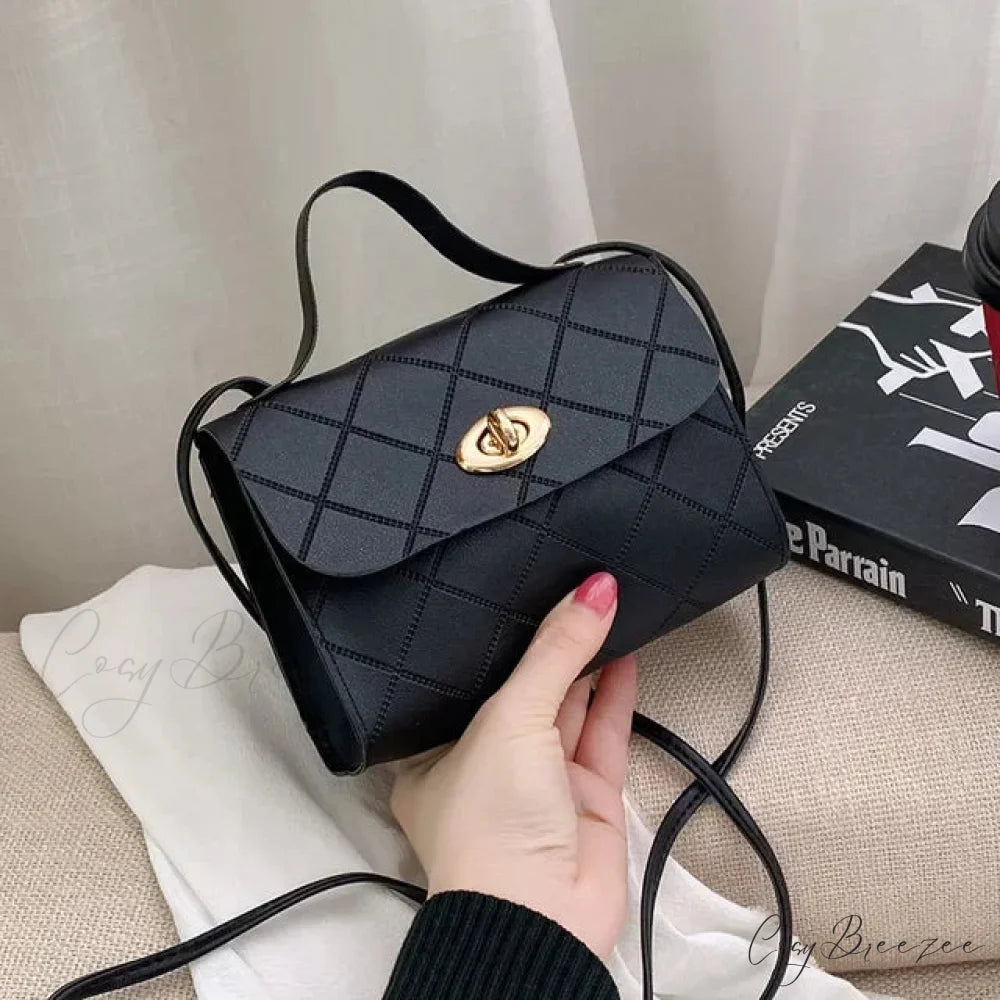 Simple PU Leather Mobile Coin Crossbody Bag Black handbag-250126