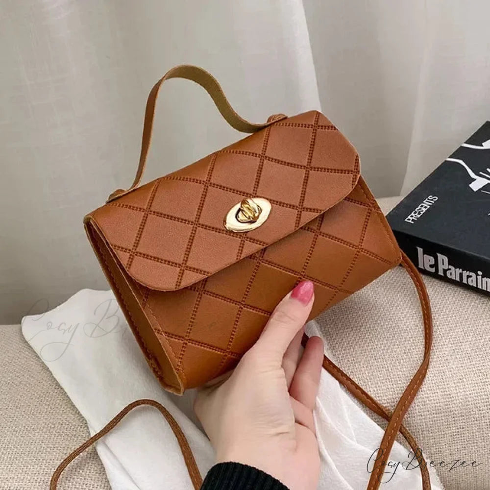 Simple PU Leather Mobile Coin Crossbody Bag Brown handbag-250126