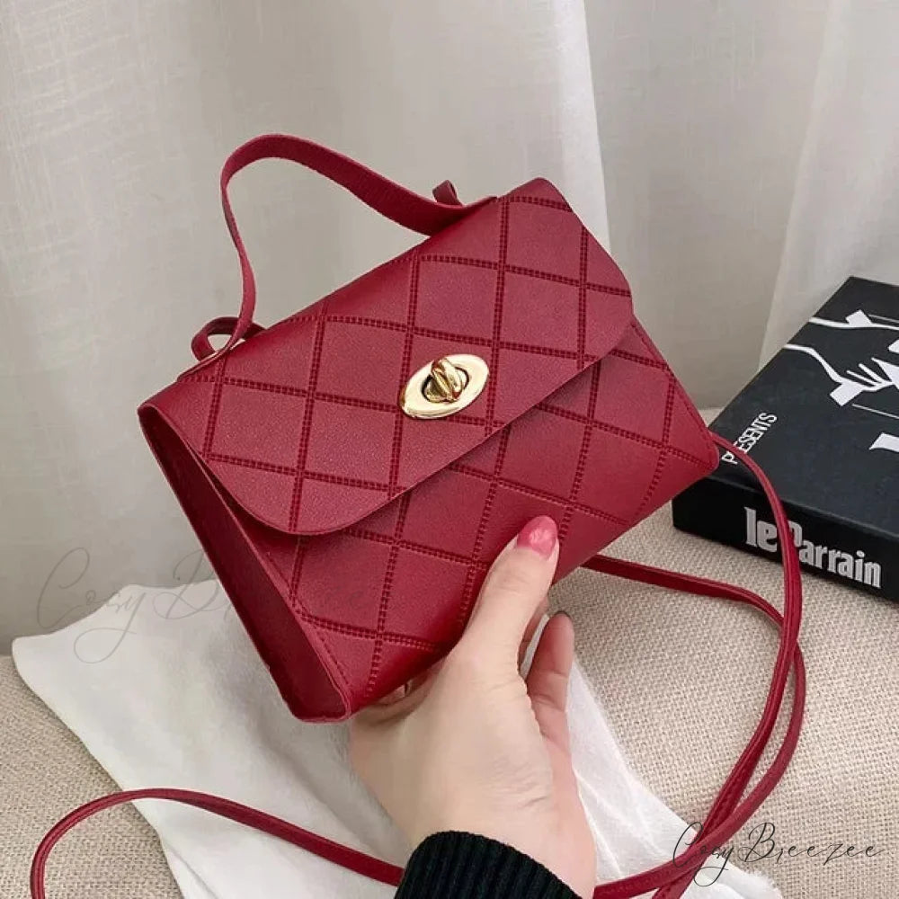 Simple PU Leather Mobile Coin Crossbody Bag RED handbag-250126