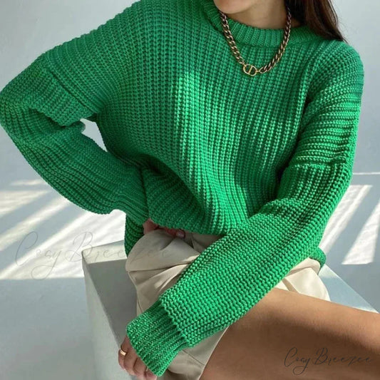 Simple Pullover Purple Y2k Sweater Green / S swraters-241228
