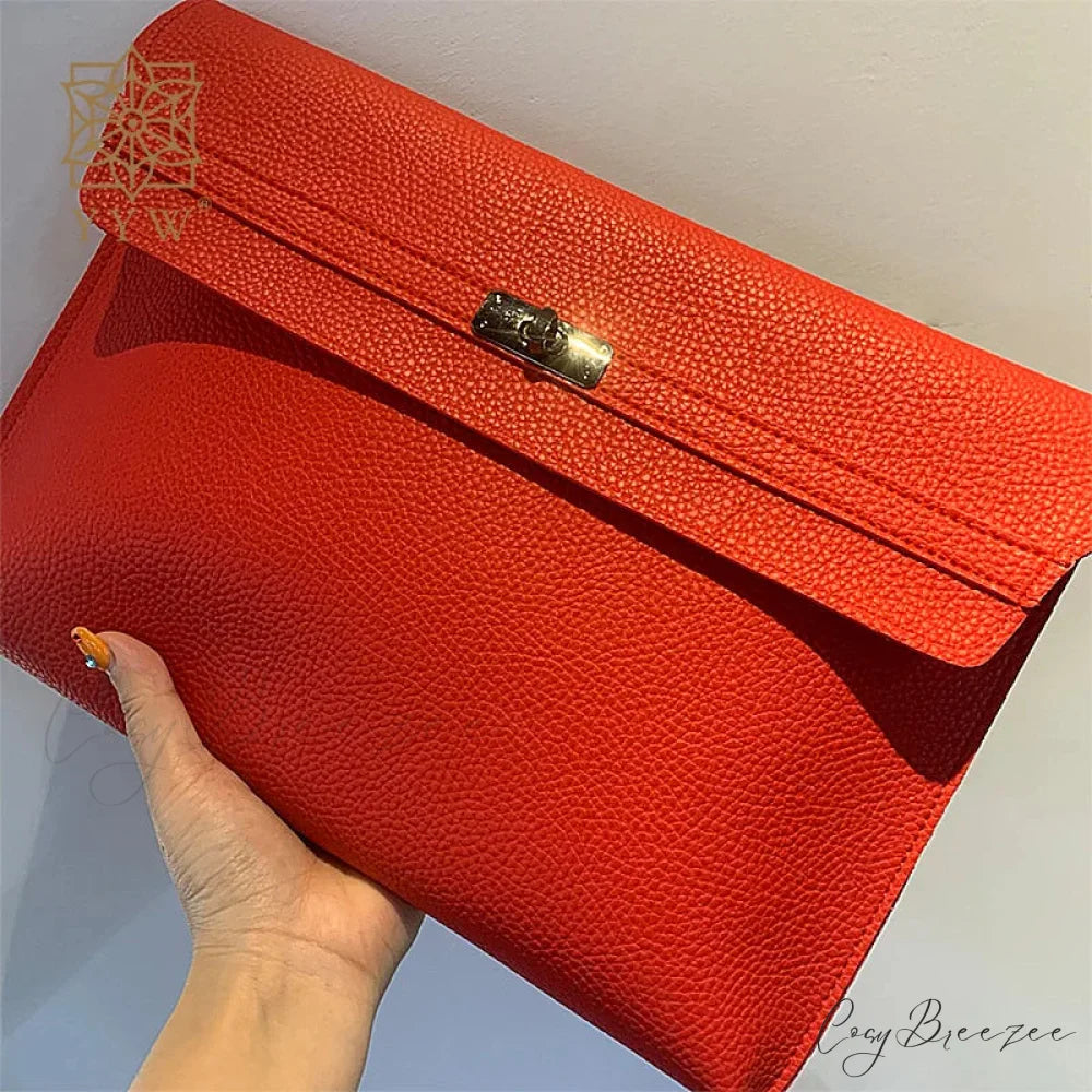 Simple Red PU Leather Envelope 330X30X230mm / Red clutchbag-250126