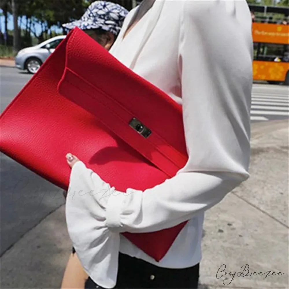 Simple Red PU Leather Envelope clutchbag-250126