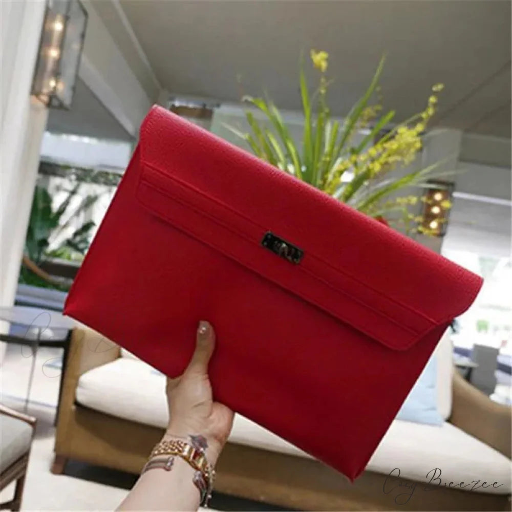 Simple Red PU Leather Envelope clutchbag-250126