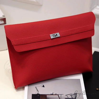 Simple Red PU Leather Envelope clutchbag-250126