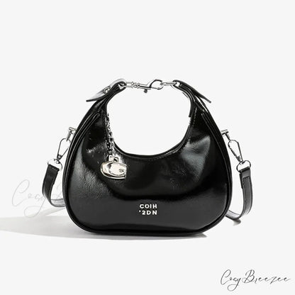 Simple Versatile Solid Shoulder Messenger Handbag Black handbag-250126