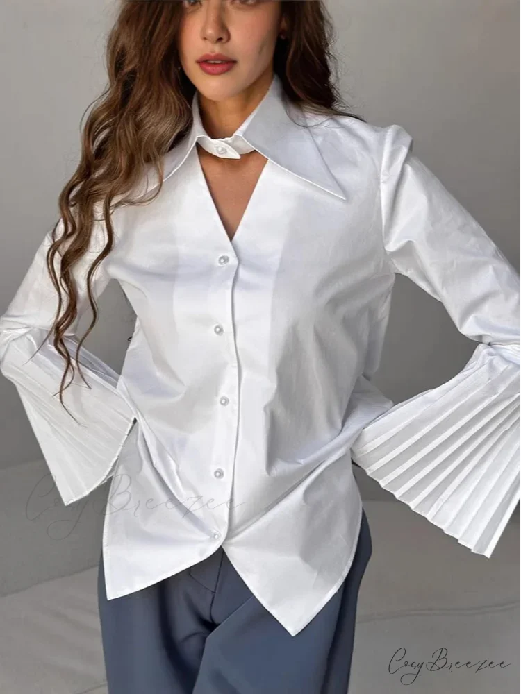 Single Breasted Frills Full Sleeve Blouse blouse-250223