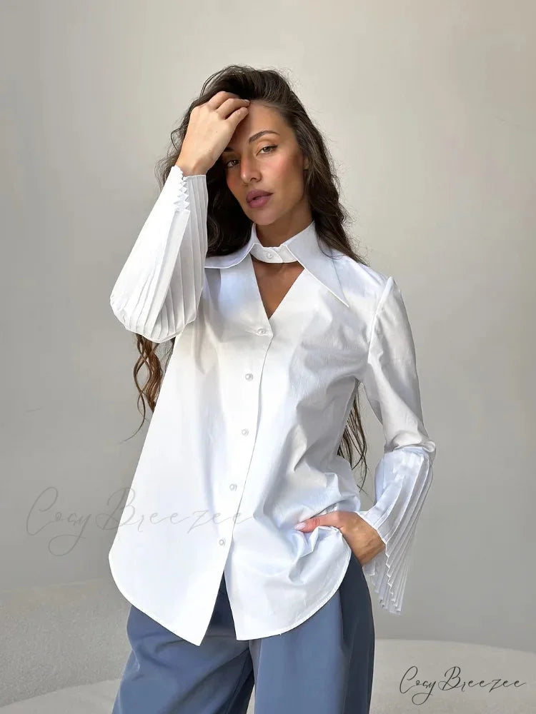 Single Breasted Frills Full Sleeve Blouse blouse-250223