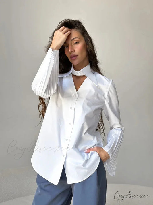 Single Breasted Frills Full Sleeve Blouse blouse-250223