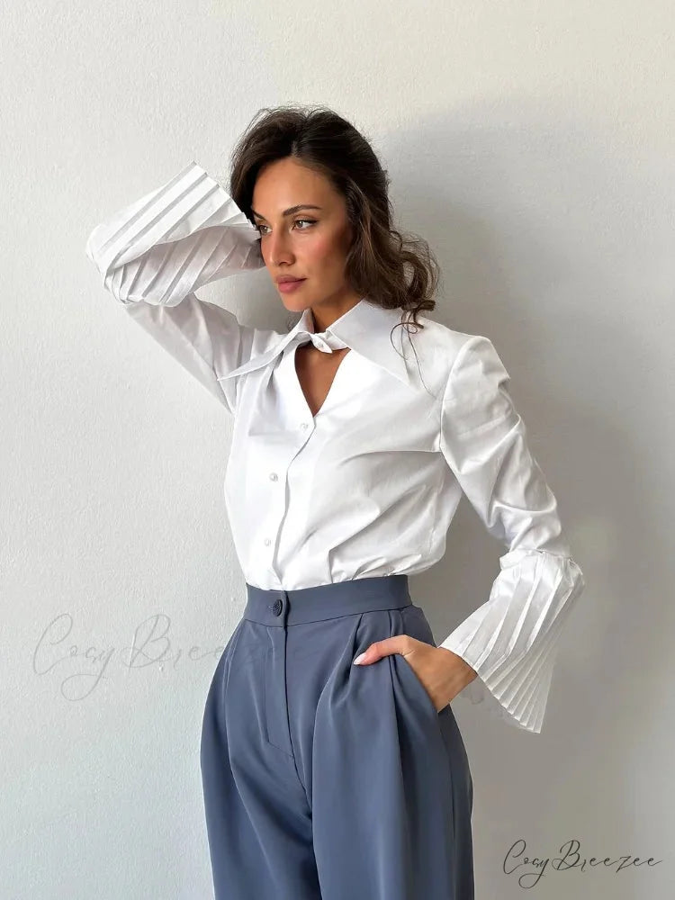 Single Breasted Frills Full Sleeve Blouse blouse-250223