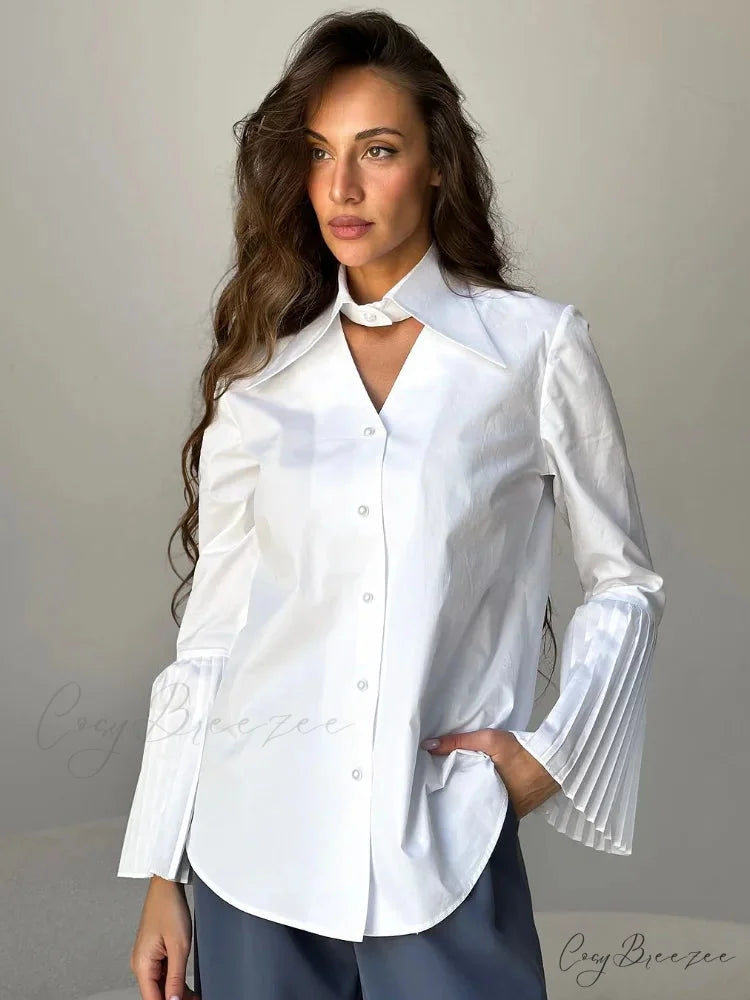 Single Breasted Frills Full Sleeve Blouse blouse-250223
