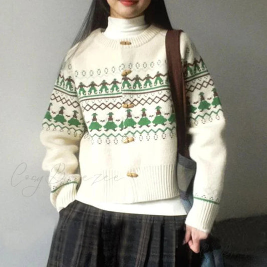 Single Breasted Jacquard Cute Sweet Sweater Beige Apricot / XS swraters-241228
