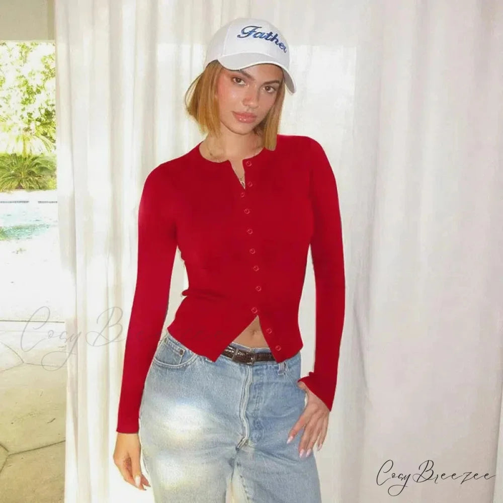 Single Breasted O-Neck Long Sleeve Cropped Knit Cardigan cardiagn-250126