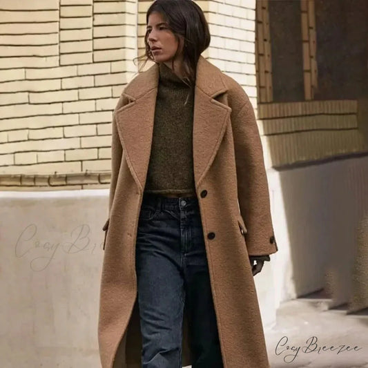 Single-Breasted Relaxed Woolen Coat Khaki / XS overcoats-241228
