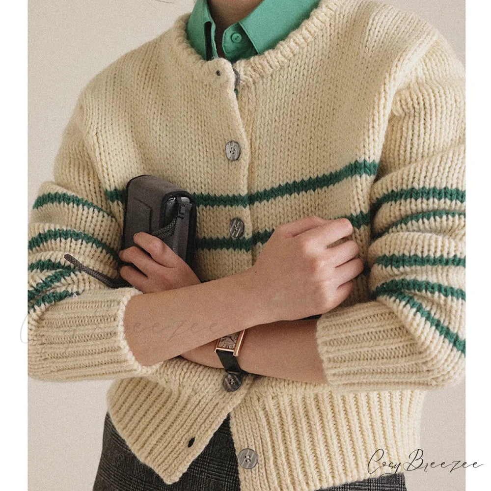 Single-breasted Striped Knit Cardigan cardigans-241228
