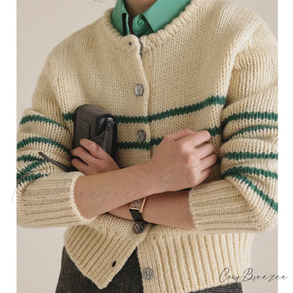 Single-breasted Striped Knit Cardigan cardigans-241228