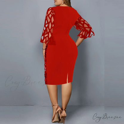 Size Elegant Evening Outfits Sequin Party Women Wedding Plus Bodycon - Warm-Season 4XL Gown - for Green Gown 5XL