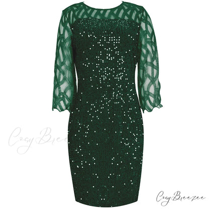 Size Elegant Evening Outfits Sequin Party Women Wedding Plus Bodycon - Warm-Season 4XL Gown - for Green Gown 5XL
