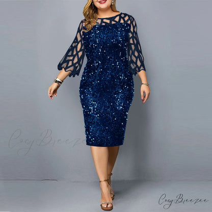 Size Elegant Evening Outfits Sequin Party Women Wedding Plus Bodycon - Warm-Season 4XL Gown - for Green Gown 5XL Blue