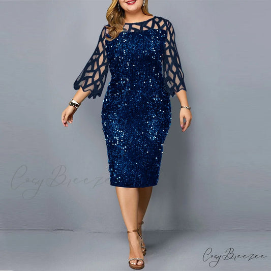 Size Elegant Evening Outfits Sequin Party Women Wedding Plus Bodycon - Warm-Season 4XL Gown - for Green Gown 5XL Blue
