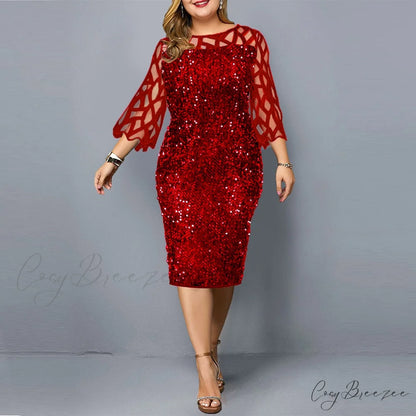 Size Elegant Evening Outfits Sequin Party Women Wedding Plus Bodycon - Warm-Season 4XL Gown - for Green Gown 5XL Red