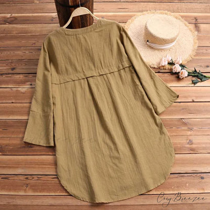 Size Long Arm Vintage Casual Cardigans Women’s Tunic Plus Cotton Button Blouse Tops