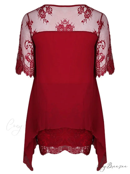 Size Plus 3/4 Neck Length with and Gown Women’s Lace Crew Party Sleeves