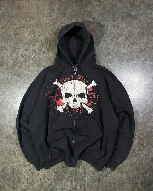 Skeleton Printed Zipper Hoodie black 1 / M hoodies-241228