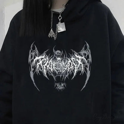 Skull Graphic Long Sleeve Hoodie hoodies-241228