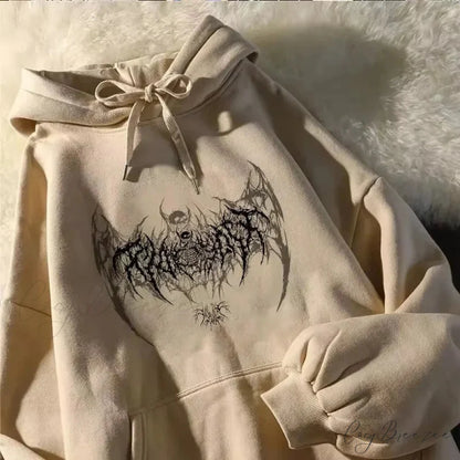 Skull Graphic Long Sleeve Hoodie khaki / S hoodies-241228