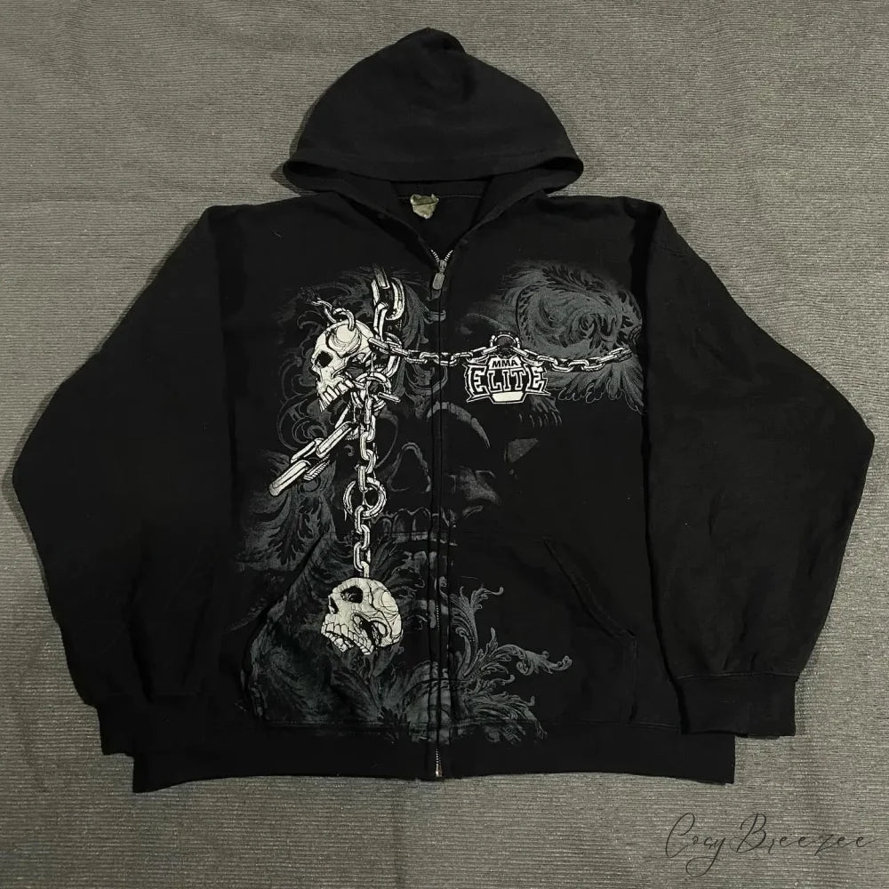 Skull Graphic Zipper Hoodie black 1 / S hoodies-241228