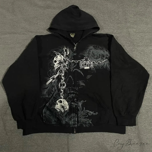 Skull Graphic Zipper Hoodie black 1 / S hoodies-241228