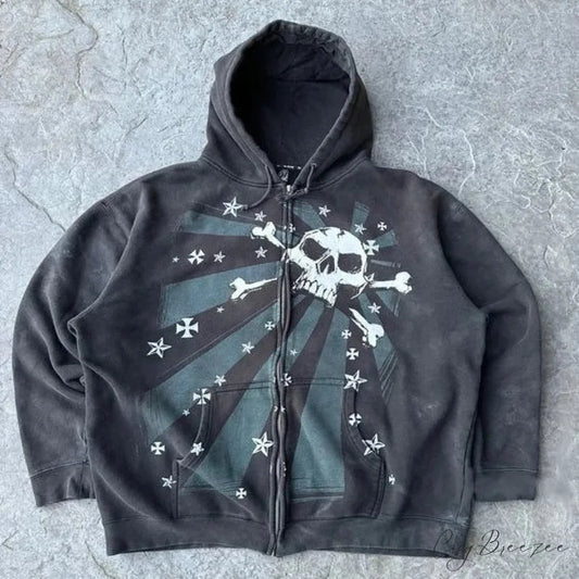 Skull Graphic Zipper Hoodie black 8 / S hoodies-241228