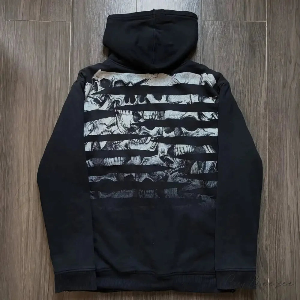 Skull Patchwork Zipper Hoodie hoodies-241228