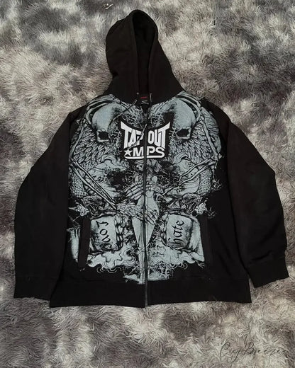 Skull Print Hooded Sweatshirt black 8 / S hoodies-241228