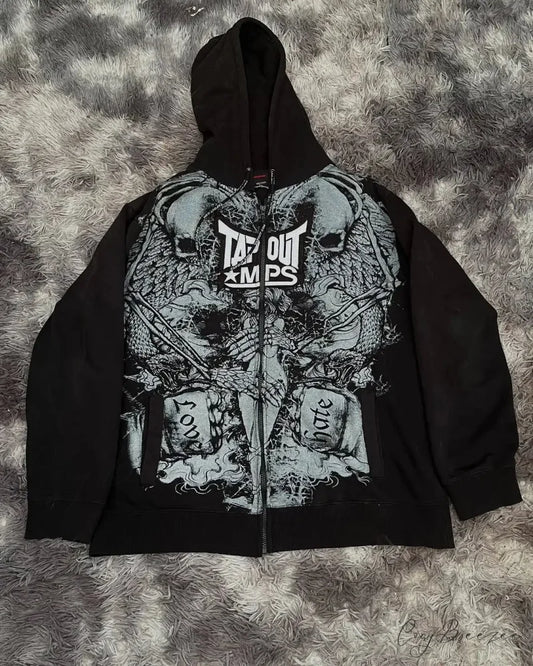 Skull Print Hooded Sweatshirt black 8 / S hoodies-241228