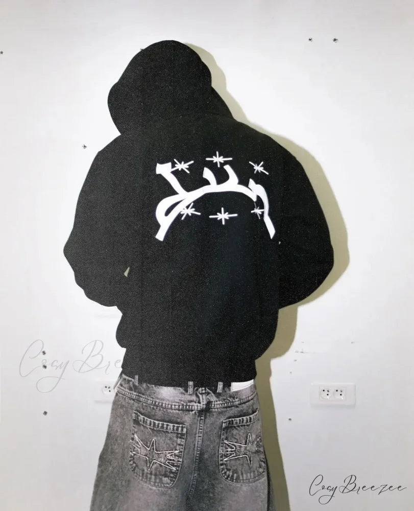 Skull Print Hooded Sweatshirt black 9 / S hoodies-241228