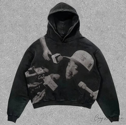Skull Rap Graphic Cotton Hoodie hoodies-241228